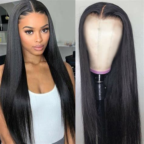 Long Black Straight Wigs Women Synthetic Hair Wigs Middle Part Looking