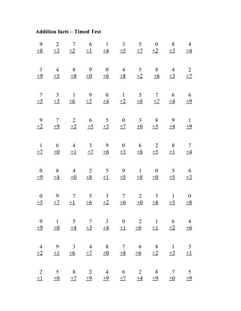 Timed Math Facts Worksheet