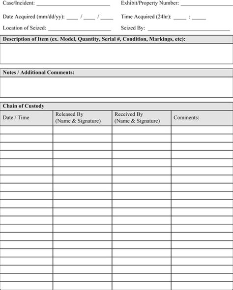 Template C Chain Of Custody Tracking Form Implementing