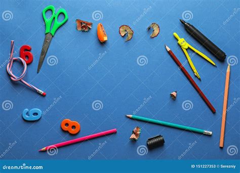 Composition With Different School Stationery On Color Background Stock