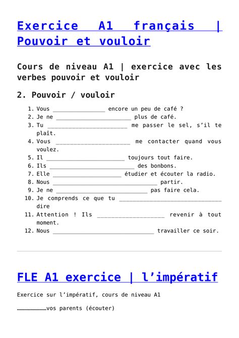 Exercice A1 Français Pouvoir Et Vouloirfle A1