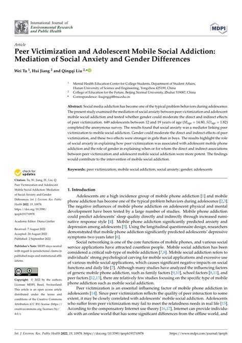 Pdf Peer Victimization And Adolescent Mobile Social Addiction Mediation Of Social Anxiety And