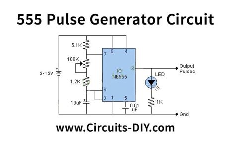 555 Timer Pulse Generator Circuit Circuit Diagram