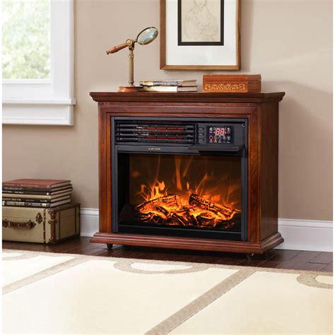 Large Room Electric Infrared Fireplace Heater Wood Mantel Oak Finish W