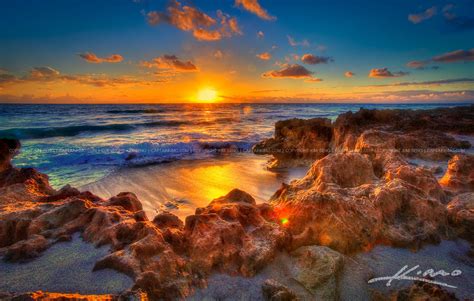 Sunrise At Beach In Hutchinson Island By Rocks Hdr Photography By