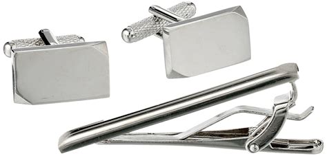 Perry Ellis Mens Classic Tie Bar And Cufflink Set Classic Silver One
