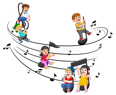 Happy Children Riding Music Notes Stock Vector Illustration Of