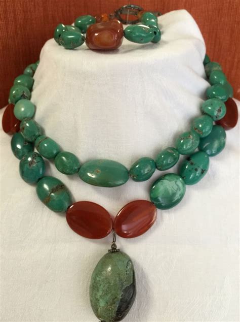 Turquoise And Carnelian Necklace With Bracelet Etsy Carnelian
