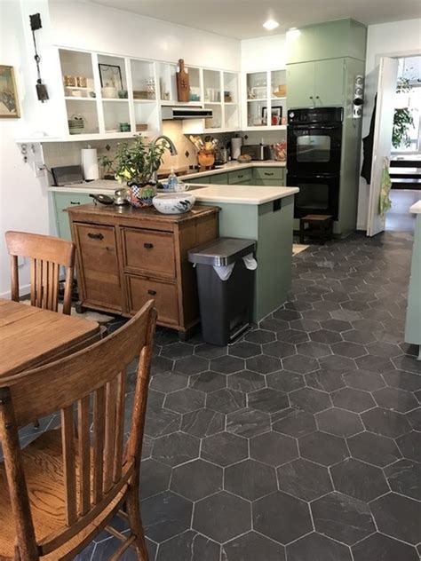 Adoni Black Slate Hexagon Wall And Floor Tile 10 X 10 In Kitchen