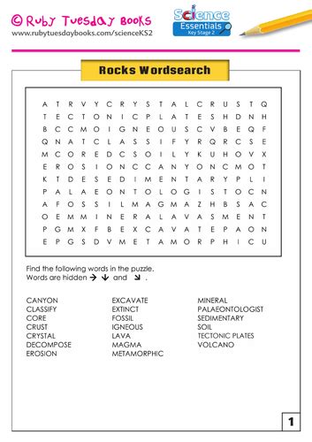Rocks Wordsearch Teaching Resources