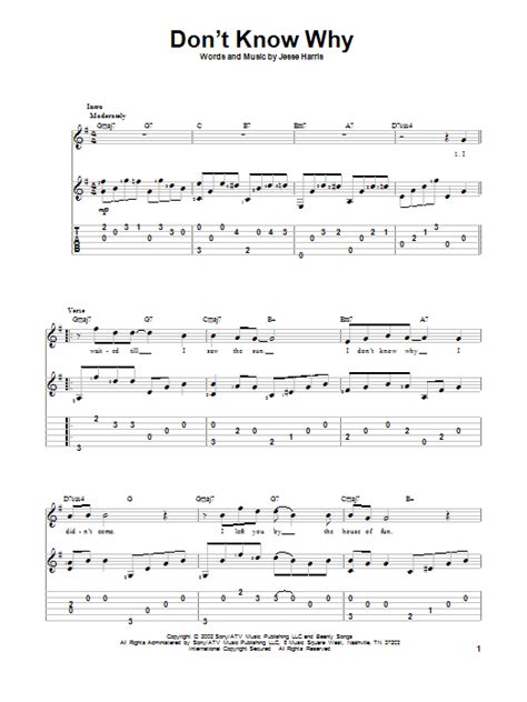 Dont Know Why Sheet Music Norah Jones Solo Guitar