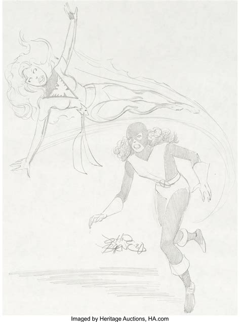 John Byrne Phoenix And Kitty Pryde Sketch 1980 Original Comic