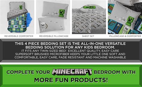 Minecraft Chibi College 4 Piece Twin Bed Set Includes