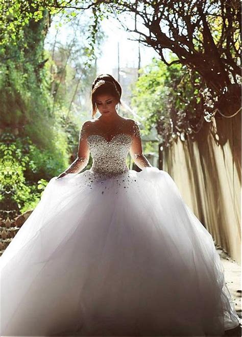 Ball Gown Illusion Neckline See Through Tulle Long Sleeve Corset