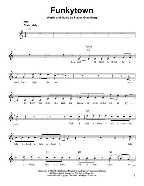 Funkytown by Lipps Inc. Sheet Music for Pro Vocal at Sheet Music Direct