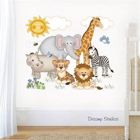 Safari Animals Nursery Decal Wall Art Baby Girl Stickers Kids Etsy
