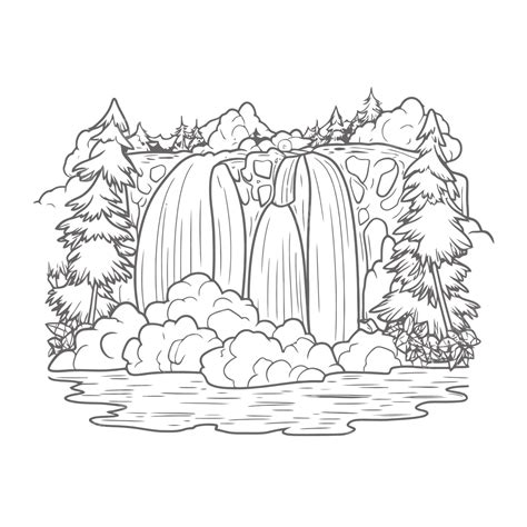 Waterfalls Coloring Pages Free Vector Basic Simple Cute Cartoon