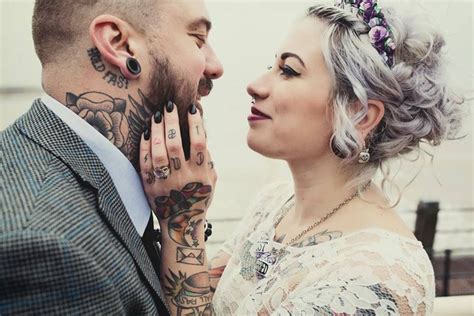 Tattooed Bride And Groom Lilac Hair Lavender Hair Pastel Hair Ombre