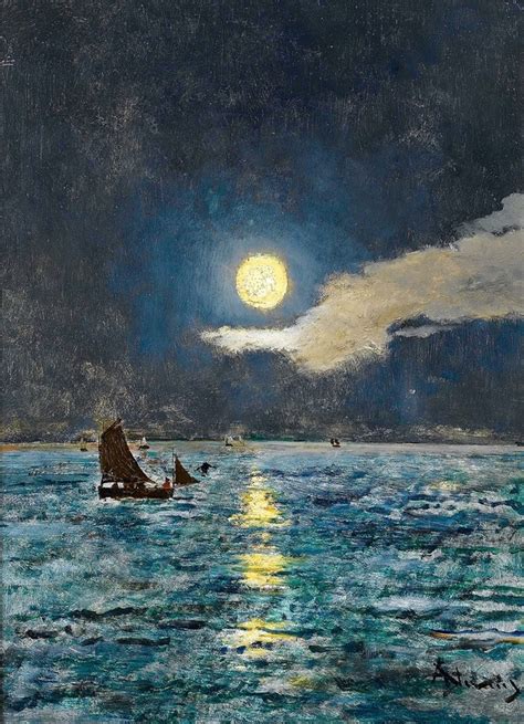 Fishing Boats In The Moonlight Painting Alfred Emile Leopold Stevens