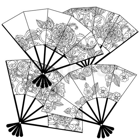 Write the color names for the an words coloring page. Uncoloured Oriental fans decorated with floral patterns ...