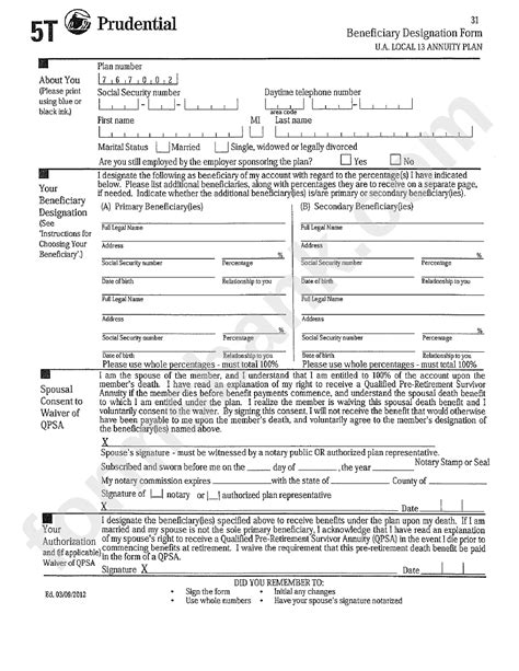 Free Printable Beneficiary Forms