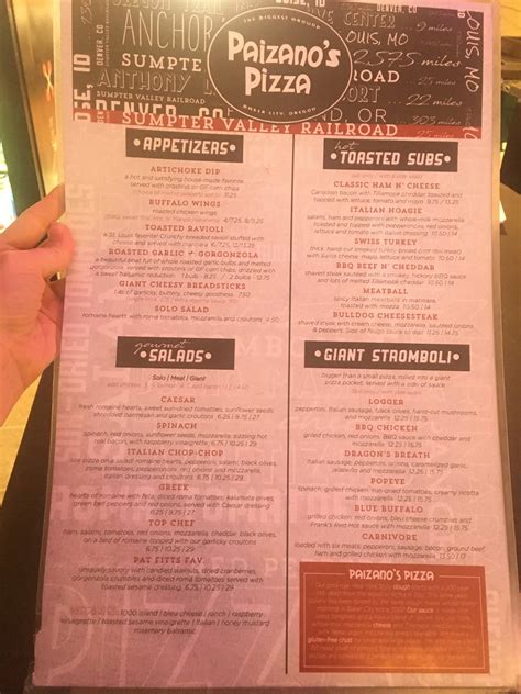 Carta del pub y bar Paizano's Pizza, Baker City