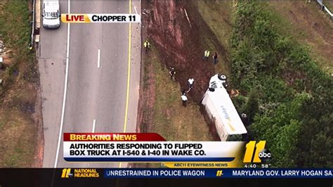 Box Trucks Flips On Side On Ramp From I 540 To I 40 Abc11 Raleigh Durham