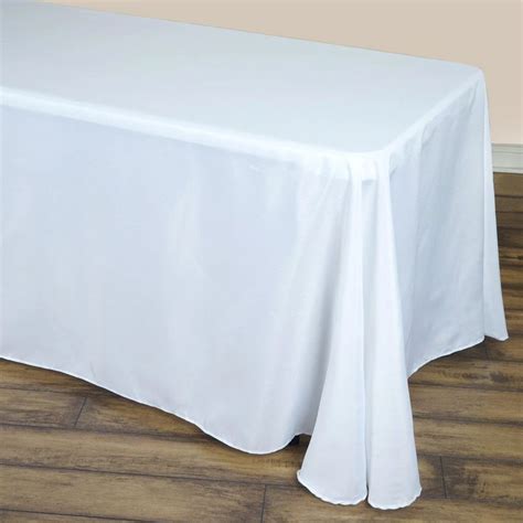 90x132 White Polyester Round Corner Rectangular Tablecloth Table