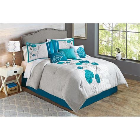 Blooming Teal Roses 7 Piece Comforter Set By Better Homes And Gardens