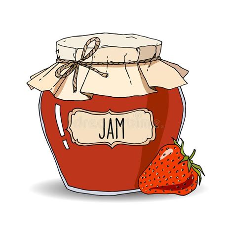 Hand Drawn Strawberry Jam Jar Stock Vector Illustration Of Drawing
