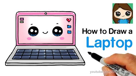 How To Draw A Laptop Computer Easy And Cute Youtube
