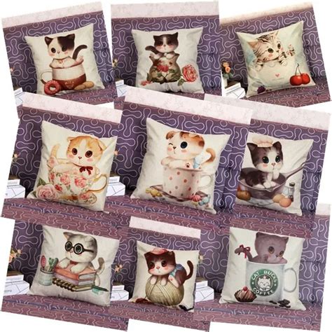 New Cushion Cover Cute Cat Pillow Pads Geometric Pillow Cove Home Car Sofa Decoration T