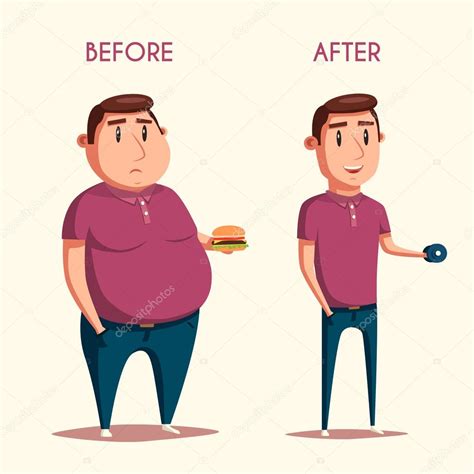 Man Before And After Sports Cartoon Vector Illustration Stock Vector