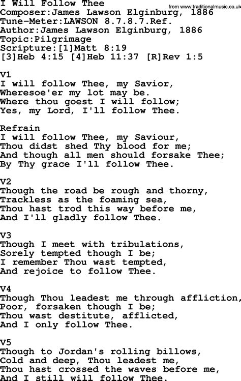 Adventist Hymn I Will Follow Thee Christian Song Lyrics With Pdf