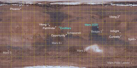 Map Of All Mars Landing Sites As Of November The Planetary Society