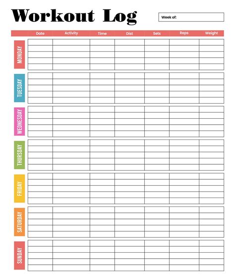Printable Exercise Log Workout Weight Loss Chart Weight Loss Journal
