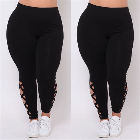New Women Plus Size Yoga Pants L Xl 2x 3x Black Criss Cross Soft Comfort Skinny Running Sports
