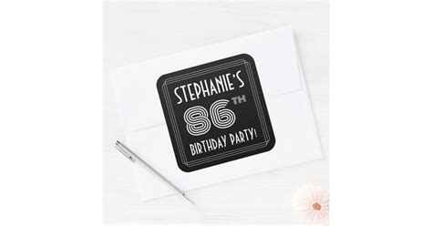 86th Birthday Party Art Deco Style And Custom Name Square Sticker Zazzle