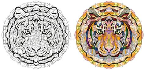 Zentangle Tiger Head With Mandala Hand Drawn Decorative Vector