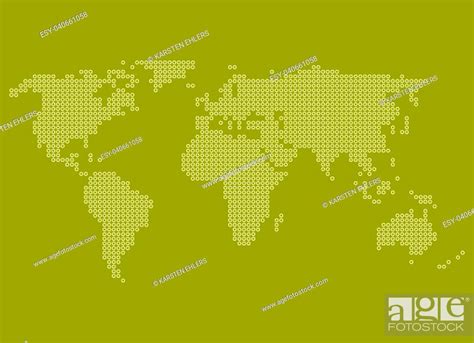 Simple World Map With White Dots On Green Yellow Background Stock
