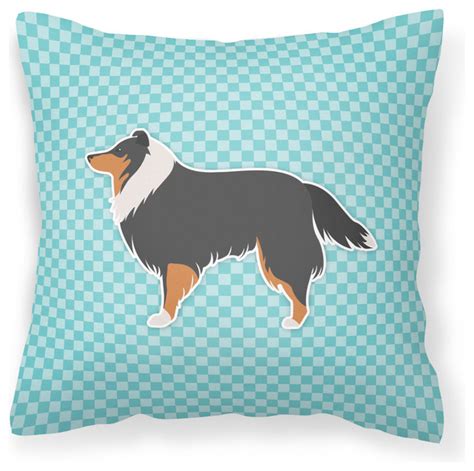 Sheltieshetland Sheepdog Checkerboard Blue Fabric Decorative Pillow