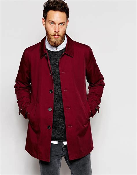 Lyst Asos Trench Coat With Buttons In Burgundy In Red For Men