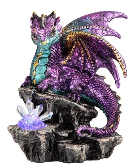Silver Dragon Figurine With Purple Crystal Coleccionables