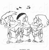 Singing Choir Cartoon Coloring Outline Kids Vector Clipart Leishman Ron Royalty sketch template
