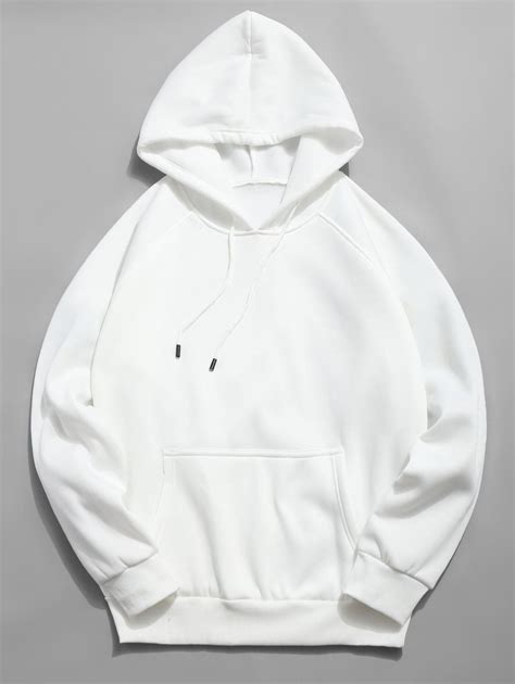 Solid Color Pouch Pocket Fleece Casual Hoodie White 3o87800030 Size