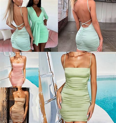 Spaghetti Strap Mini Satin Dress Women Sexy Backless Cross Bandage