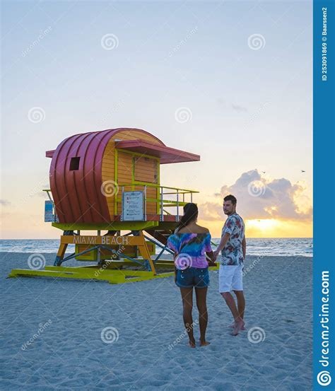 Miami Beach Couple On The Beach At Miami Beach Life Guard Hut Miami