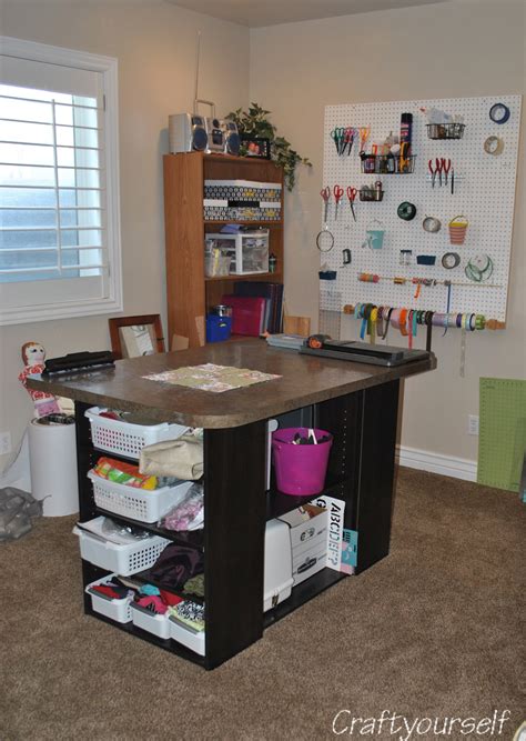 Diy desk island for your craft room! Craft room Island made from book shelves - Craft