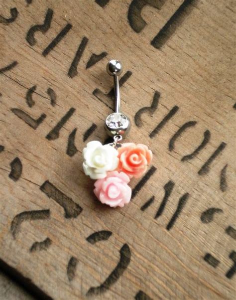 Three Flower Pink Rose Belly Button Ring If I Ever Get Mine Pierced