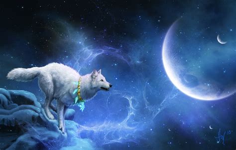 Animals Fantasy Art Wolf Planet Sky Moon Wallpapers Hd Desktop